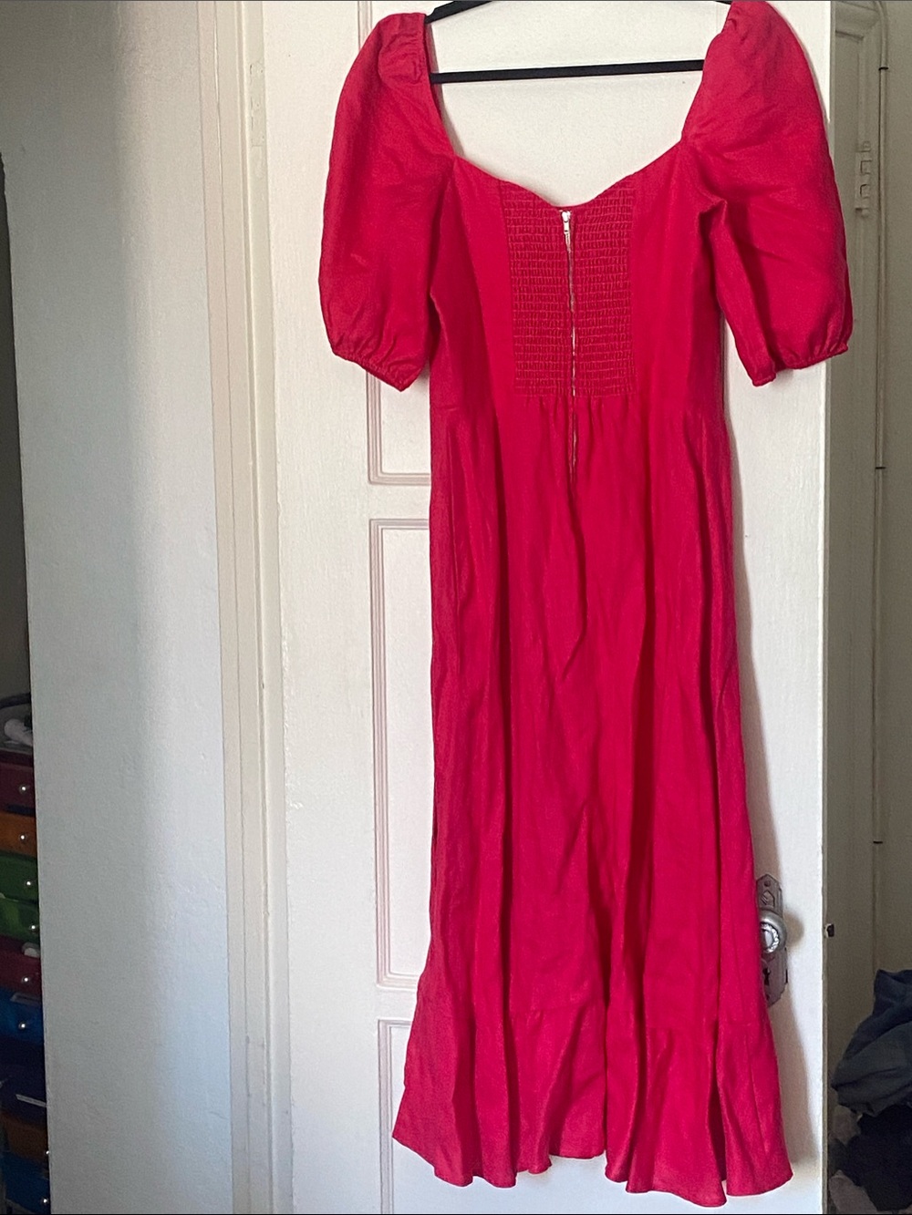 Reformation Women’s Pink Puff-Sleeve High-Slit Midi Dress Size 10. - Picture 5 of 14
